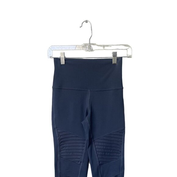 Alo Size XS Leggings Moto Mesh High Waist Navy Blue  Long Yoga Barre Workout - Picture 4 of 10